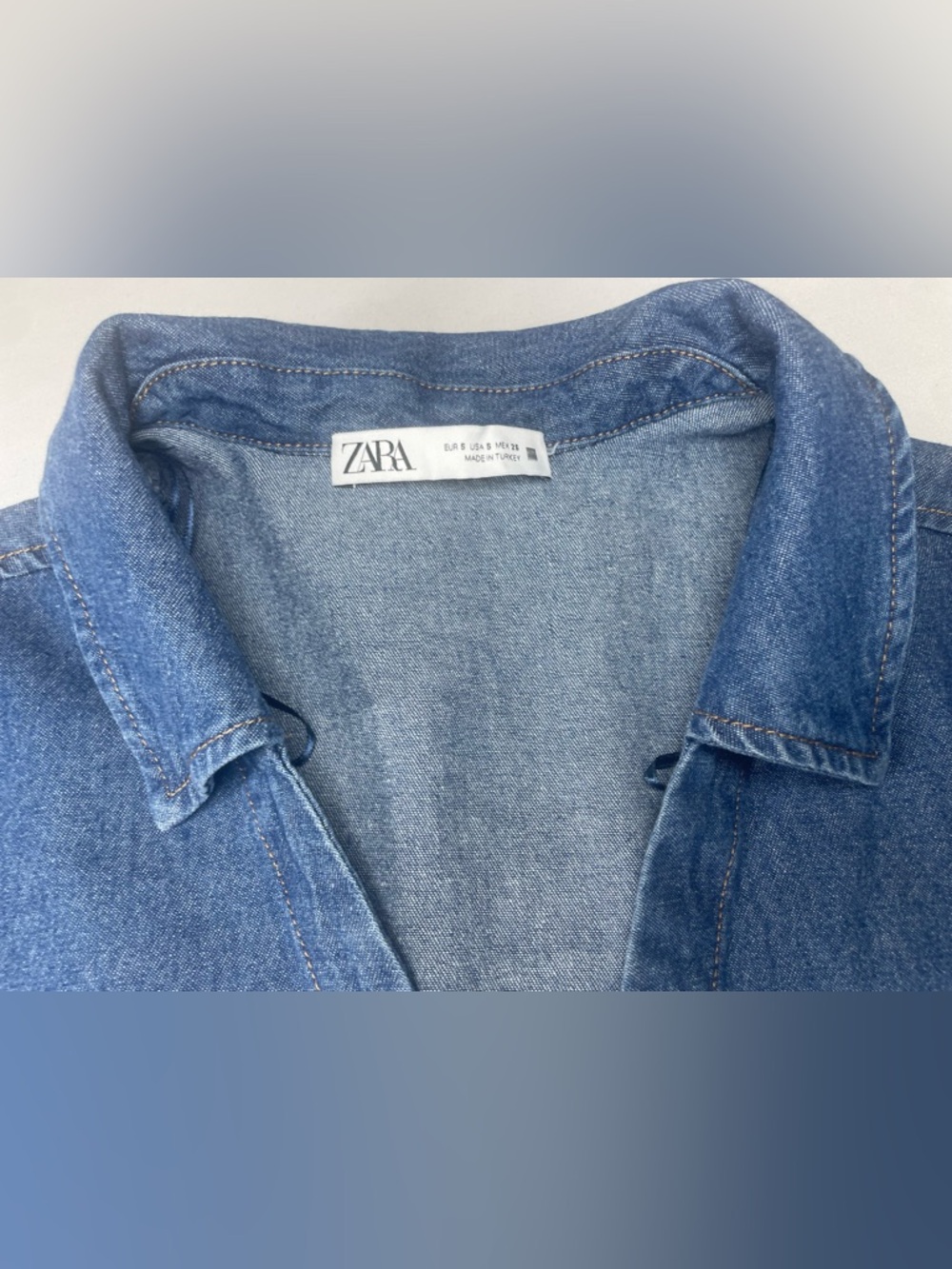 Zara Blue Denim Button-Down Tiered Mini Dress - Picture 3 of 10